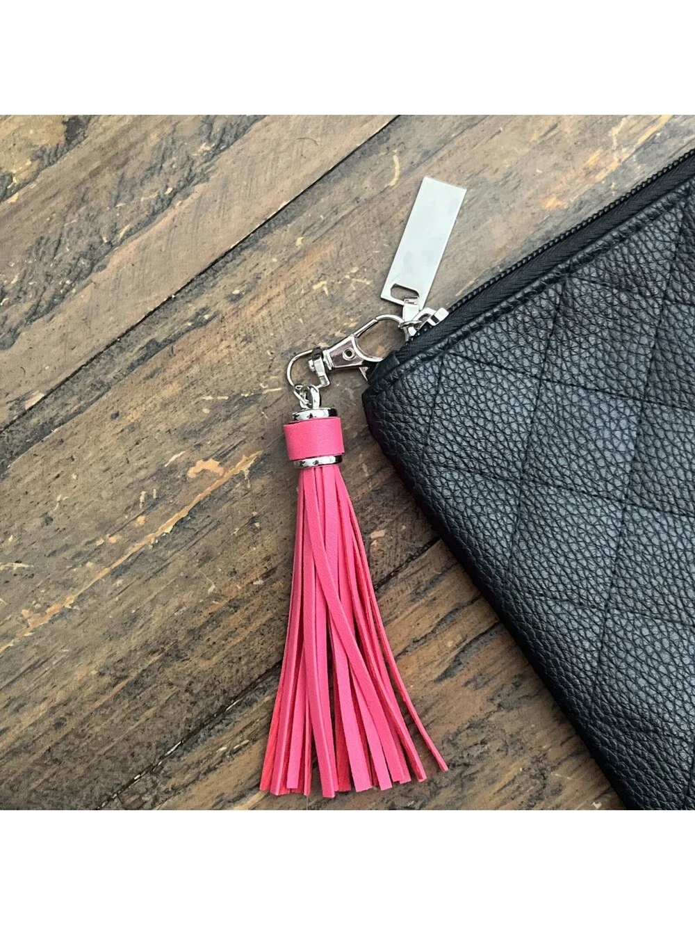 FabD Beauty Black Quilted Makeup Bag Boutique Cosmetic Pouch Zipper Pink Tassel